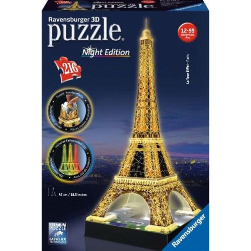 Ravensburger 12579 - Eiffelturm bei Nacht - 3D-Puzzle-Bauwerk, Night Edition, 216 Teile - Ravensburger
