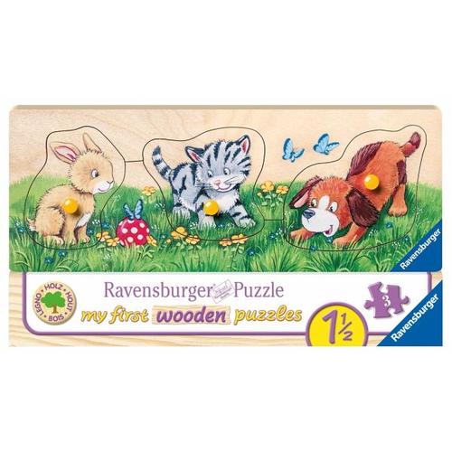 Ravensburger Kinderpuzzle - 03203 Niedliche Tierkinder - my first wooden puzzle mit 3 Teilen - Puzzle für Kinder ab 1,5 Jahren - Holzpuzzle