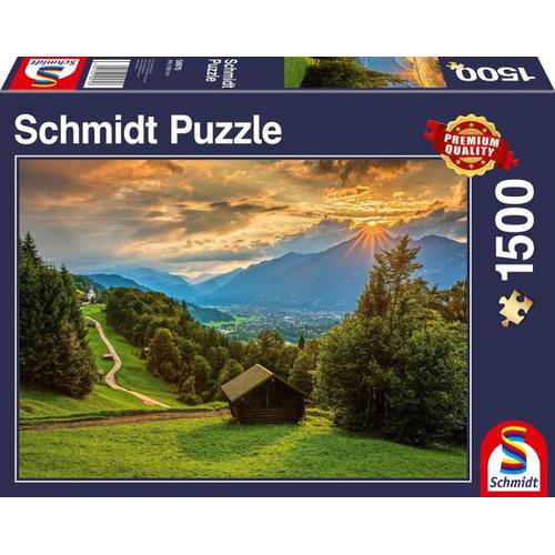 Sonnenuntergang über dem Bergdorf Wamberg (Puzzle) - Schmidt Spiele