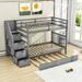 Harriet Bee Haruhiro Twin Over Twin/Full 4 Drawers Bunk Bed w/ Twin Size Trundle, Wood in Gray | 62 H x 56 W x 98 D in | Wayfair