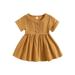 Peyakidsaa Toddler Baby Girls Dresses Short Sleeve Round Neck Button Down Casual Tunic Dress Sundress