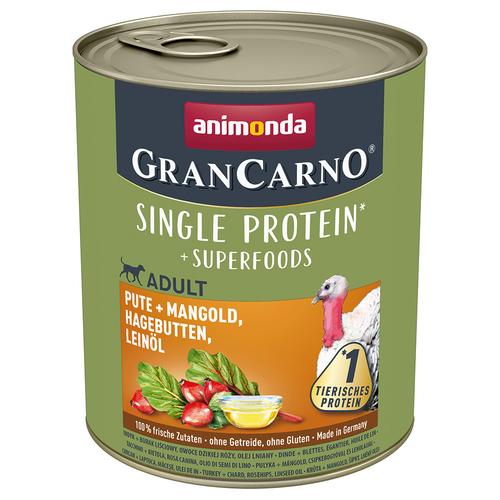 6 x 800 g animonda GranCarno Adult Superfoods Pute + Mangold, Hagebutten, Leinöl Hundefutter nass