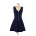 Adelyn Rae Casual Dress - A-Line Plunge Sleeveless: Blue Print Dresses - Women's Size Small