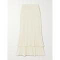 Bottega Veneta - Ribbed Pleated Cotton-blend Midi Skirt - Cream