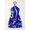PUCCI - Ruffled Printed Stretch-jersey Halterneck Mini Dress - Blue
