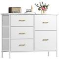 Mercer41 Dresser for Bedroom 5 Drawer, TV Stand, Closet Organizer Storage, Living Room, Fabric Dresser White Wood/Metal in Brown/White | Wayfair