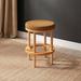 Hokku Designs Carlens Solid Wood Accent Stool Linen/Wood/Upholstered in Brown | 19.7 H x 15 W x 15 D in | Wayfair 62FAD0EDC97641C68D111AEC437BB357