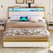 Willa Arlo™ Interiors Dufrene Led Bed Frame w/ Storage Headboard, Upholstered Bed Frame w/ Power Outlets & USB Ports | Wayfair