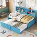 Twin Size Daybed with Twin Size Trundle, Wood Captain's Bed Frame Platform Bed with Storage Shelves and USB Ports