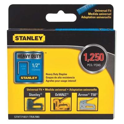 STANLEY STHT71837 Heavy Duty Staples, 24 ga, 1/2 in Leg L, Steel, 1250 PK