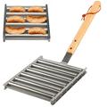 BBQ Sausage Roller Grill | Stainless Steel Hot Dog for Grill | Sausage Roller Holder Rack with Wooden Handle | Barbecue Steamer Camping Essentials Accessories for Grill