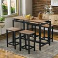 Tcbosik 5-Piece Kitchen Counter Height Table Set Dining Table With 4 Chairs (Dark Brown)