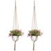 2 Pack Macrame Plant Hangers Multiple Tiers Handmade Cotton Rope Hanging Planters Set Decorative Flower Pot Holder for Indoor Outdoor Home Decor
