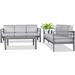 ISHANTECH Outdoor Patio Furniture Set Metal Patio Couch Conversation Sets Modern Sectional Seating Sofa with Waterproof Cushion and Coffee Tableï¼ˆ3 Piecesï¼‰