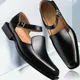 Sandales d'Été Noires en Cuir PU pour Homme Chaussures Habillées à Bretelles Formelles d'Affaires
