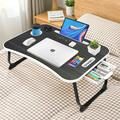Livhil Lap Desk Portable Foldable Laptop Bed Table with Storage Drawer and Cup Holder Study Table for Kids in Bed Table Serving Tray for Room Reading and Working Black