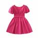 Rovga Casual Dresses For Girls Kids Summer Fashion V Neck Waist Short Sleeve Princess Dress Dress For Children Aged 4 7 Party Birthday Girl Dress