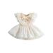 Baby Girls Romper Fly Sleeve Crew Neck Flower Lace Tulle Patchwork A-line Dress