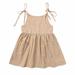 Holiday Deals 2024! Loopsun Toddler Girls Dress U-Neck Sleeveless Solid Cotton and Linen Suspender Mini Dress Khaki