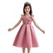 Loopsun Girls Party Dresses V-Neck Short Sleeve Solid Sequin Midi Dress Pink