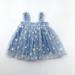 Loopsun Toddler Girl Dress Square Neck Sleeveless Flowers Printing Strap Lace Mini Dress Blue