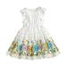 ZMHEGW Toddler Girls Dresses Summer Ruffle Round Neck Sleeveless Floral Embroidery Print Lace Hem Princess Beach Dress