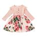 YDOJG Summer Dresses For Girls Toddler Kids Crew Neck Long Sleeve Casual Beach Floral Prints Party Dress For 4-5 Years