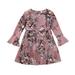 ZMHEGW Party Dresses For Toddler Girls S Scoop Neck Long Sleeves Floral Flowy Print Plain Sundress Sun Dress