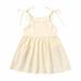 Holiday Deals 2024! Loopsun Toddler Girls Dress U-Neck Sleeveless Solid Cotton and Linen Suspender Mini Dress Beige