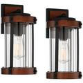 Stan 13 3/4" High Black and Dark Wood Outdoor Wall Light Set of 2