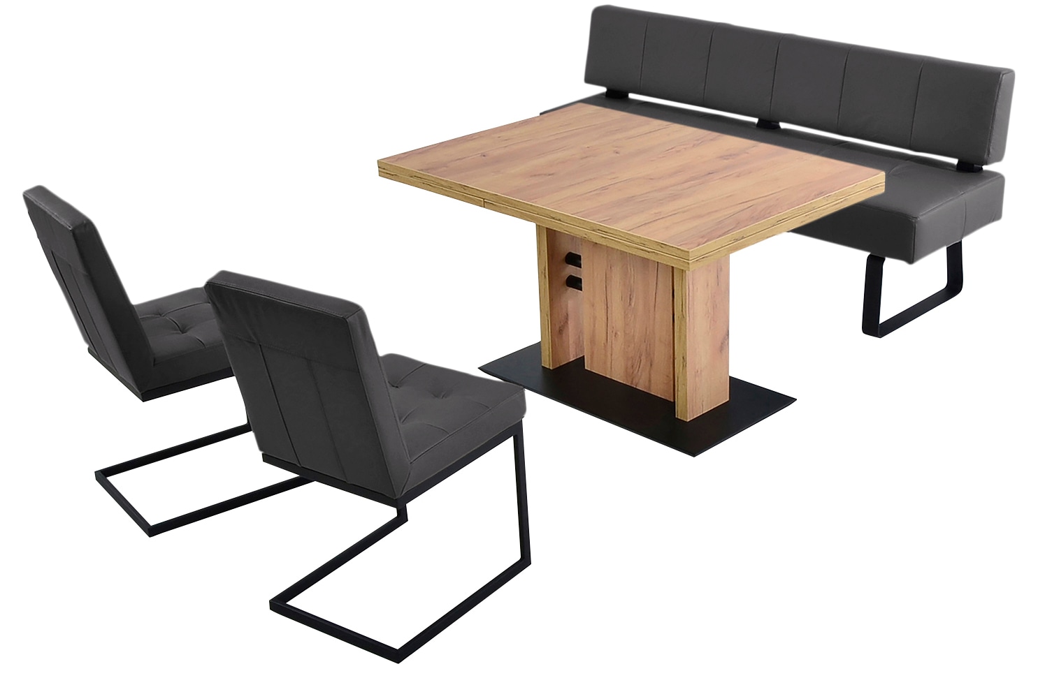 Polsterbank K+W KOMFORT & WOHNEN "Spider II", grau (mocca 78, schwarz), B:192cm H:88cm T:67cm, Sitzbänke, Polsterbank, Sitzsteppung, bequem durch Sandwichbauweise, Metallkufe in schwarz