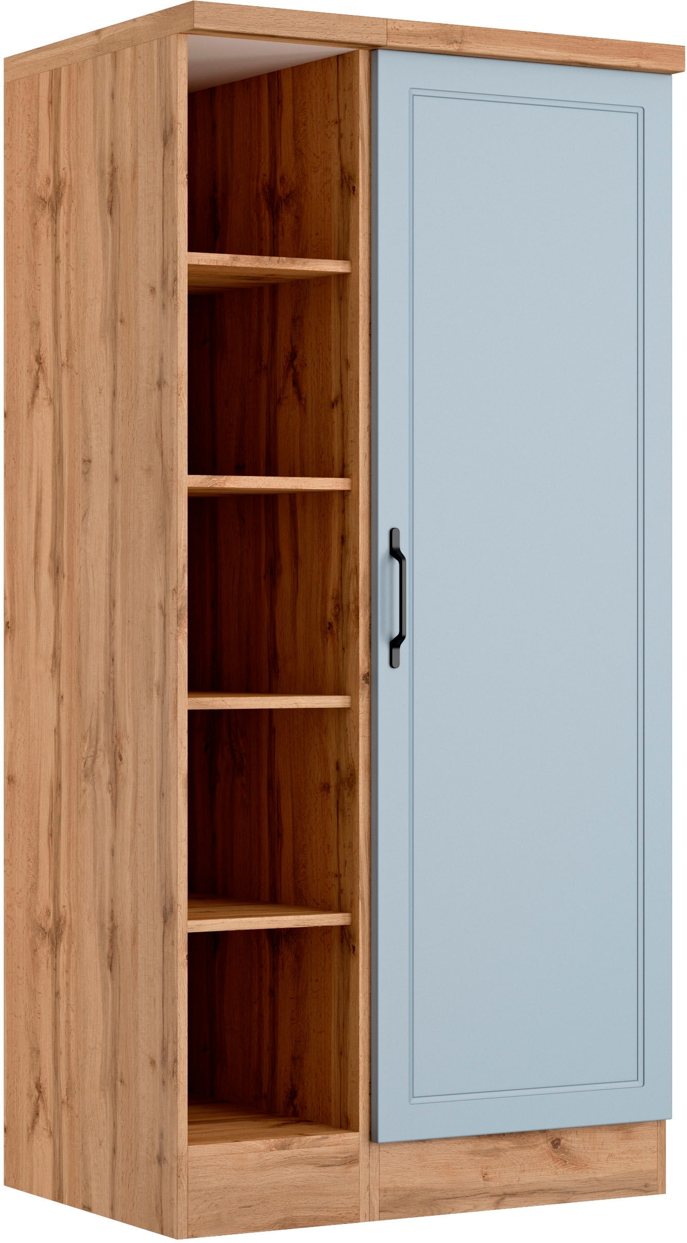 Vorratsschrank KOCHSTATION "KS-Lana", blau (matt hellblau, wotaneiche), B:80cm H:166cm T:60cm, Holzwerkstoff, MDF, Schränke, Breite 80 cm
