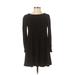 Ann Taylor LOFT Casual Dress - A-Line Crew Neck Long sleeves: Black Print Dresses - Women's Size X-Small Petite