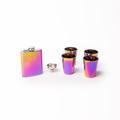 Drink Set with 4x Metallic-Effect Shot Glasses and Stainless Steel Hip Flask with Refill Funnel