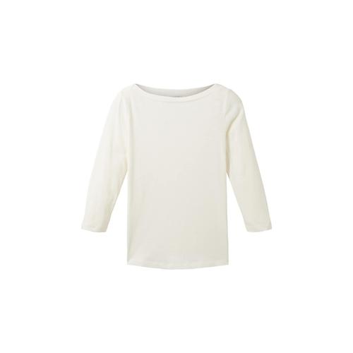 TOM TAILOR Damen 3/4 Arm Shirt mit Bio-Baumwolle, weiß, Uni, Gr. XXXL