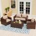 Latitude Run® Kiall Wicker 4 - Person Outdoor Seating Group w/ Storage Synthetic Wicker/All - Weather Wicker/Wicker/Rattan in Brown | Wayfair