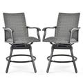 Costway 2 Pieces Patio Swivel Bar Chair Set with Quick Dry 4D Air Fiber Cushion