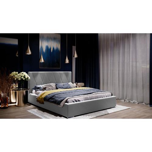 Samtbett 140×200 cm Falgo – Samt Doppelbett mit Bettkasten und Lattenrost – Grau (Riviera 91)