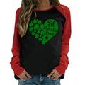 QIPOPIQ Women s Long Sleeve Crew Neck Shirts St. Patrick s Day T Shirts Spring Shamrock Printed T Shirt Lucky Green Shirt St Patricks Day Shirts Patchwork Tunic Tops Holiday Shirts Deals