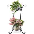 Uptyia Plant Stand 2 Tier Gazing Ball Stand Metal Rack Flower Stand for Patio Living Room & Garden