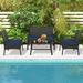 Vicamelia 4PCS Patio Rattan Wicker Furniture Set Coffee Table with Cushioned Sofa & Armrest for Porch Backyard Garden Poolside Navy