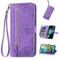 ELEHOLD for Samsung Galaxy S21 FE Samsung Galaxy S21 FE Wallet Case for Women Men Durable Embossed PU Leather Magnetic Flip Zipper Card Holder Phone Case with Wristlet Strap Purple