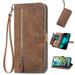 Decase for Samsung Galaxy A42 5G Samsung Galaxy A42 5G Wallet Case for Women Men Durable Embossed PU Leather Magnetic Flip Zipper Card Holder Phone Case with Wristlet Strap Brown