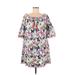 America & Beyond Casual Dress - Shift Boatneck 3/4 sleeves: White Floral Dresses - Women's Size Medium