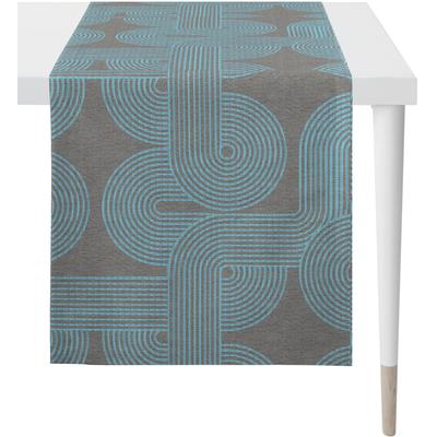 Tischläufer APELT "Nova, LOFT STYLE, Jacquard", blau (türkis, grau), B:44cm L:140cm, Polyester, Viskose, Tischdecken Image