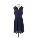 Surcrefas Casual Dress - A-Line V Neck Sleeveless: Blue Polka Dots Dresses - New - Women's Size 1