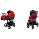 BabyLux Axel 2 in 1 Baby Travel System Pram Stroller Adjustable Detachable Rain Cover Footmuff Newborn to Baby Polyurethane Foam Tire Red Black Frame