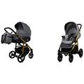 BabyLux Axel 2 in 1 Baby Travel System Pram Stroller Adjustable Detachable Rain Cover Footmuff Newborn to Baby Polyurethane Foam Tire Grey Gold Frame