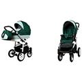 BabyLux Aluway 2 in 1 Baby Travel System Pram Stroller Adjustable Detachable Rain Cover Footmuff Newborn to Baby Polyurethane Foam Tire Bottle Green