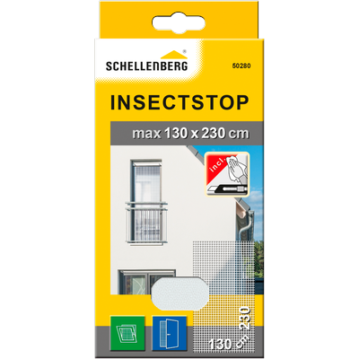 Fliegengitter-Gewebe SCHELLENBERG "für bodentiefe Fenster und Türen", weiß (rahmen: weiß gewebe: weiß), B:130cm H:230cm, Insektenschutzgitter, Insektenschutz ohne bohren, 130 x 230 cm, weiß und anthrazit Image